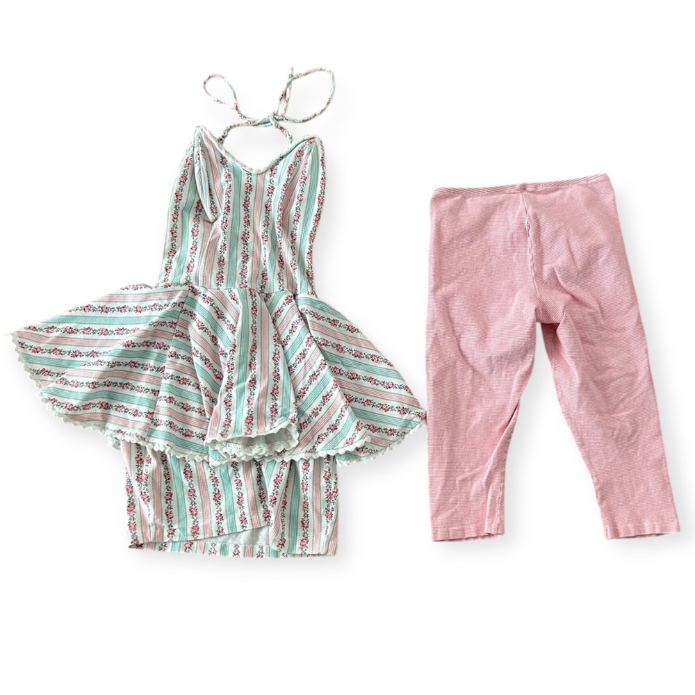 VTG Betsey Johnson Punk Label 80s Two Piece Set Halter Top Capri Legging Funky